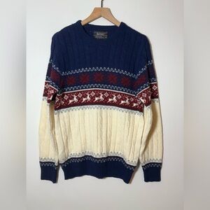 Vintage 70's 80's Jantzen Cable Knit Reindeer Christmas Sweater M
